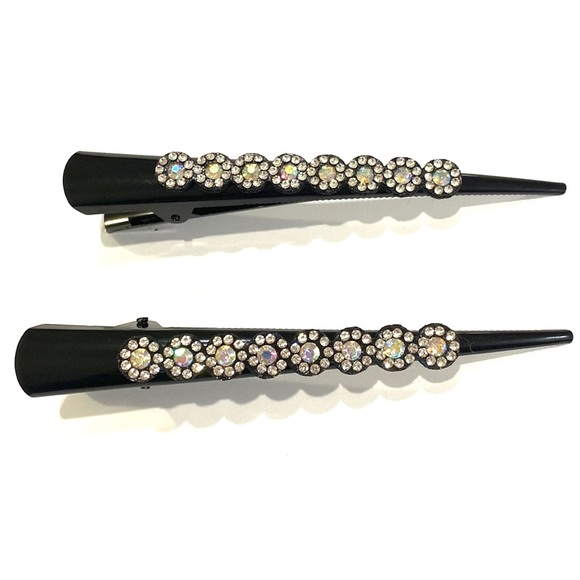 Updo Hair Clips Set Of 2 Shimmering Rhinestone Flowers - Picture 5 of 5